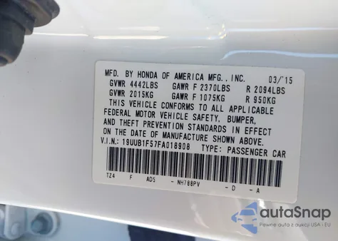 2015 Acura Tlx Tech from USA, damaged, VIN 19UUB1F57FA018908